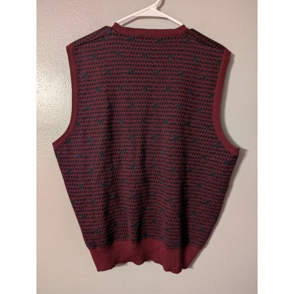 Vintage Harbour Club Wool Blend Sweater Vest Large Red Green Houndstooth Italy - Picture 2 of 5